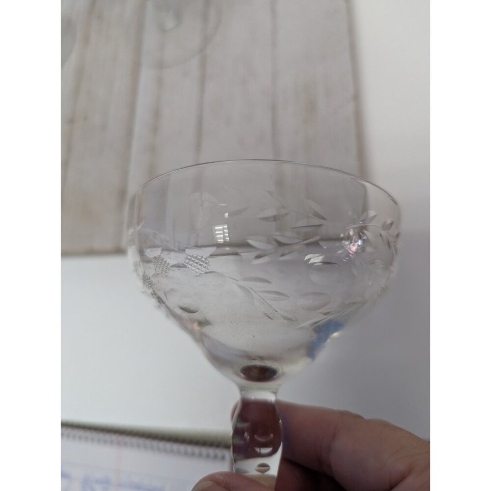 Set Of 3 Vintage Flower Etched Crystal Sherbet Champagne Glasses 5 7/8” Clear - Picture 5 of 6